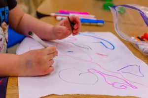 Kindergarten students coloring at Greenville NC schools.